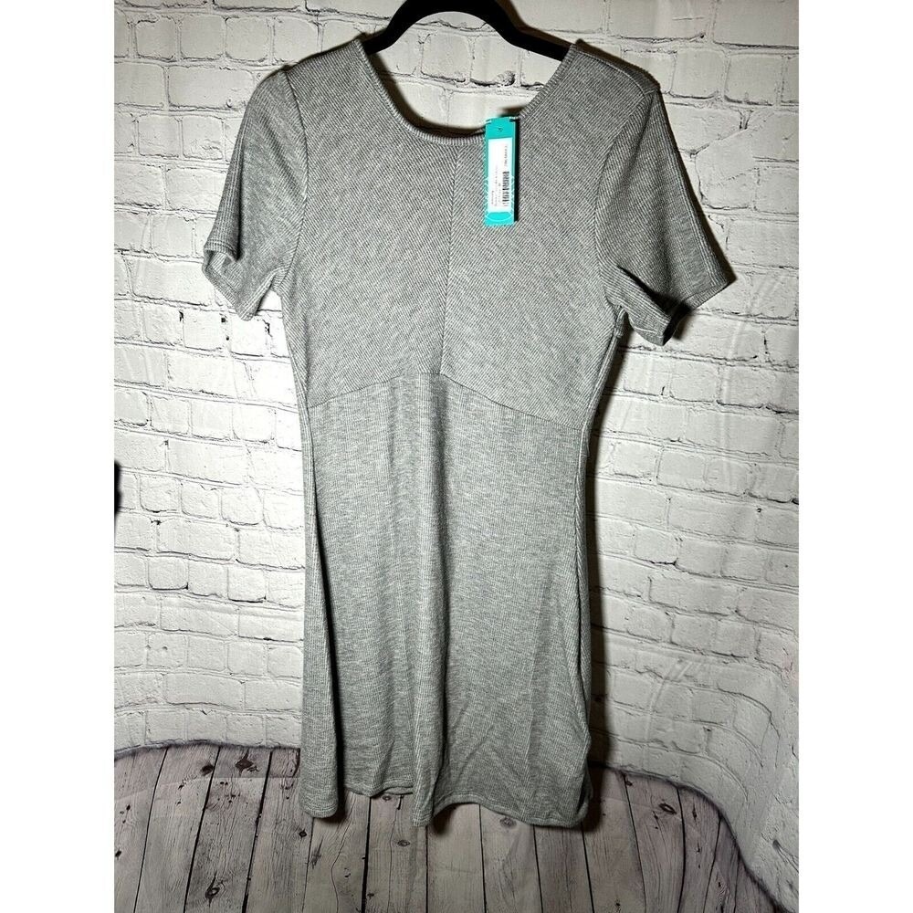 Heatherly Byanka Open Back Dress Light Grey Ribbed Knit Mini Medium NEW